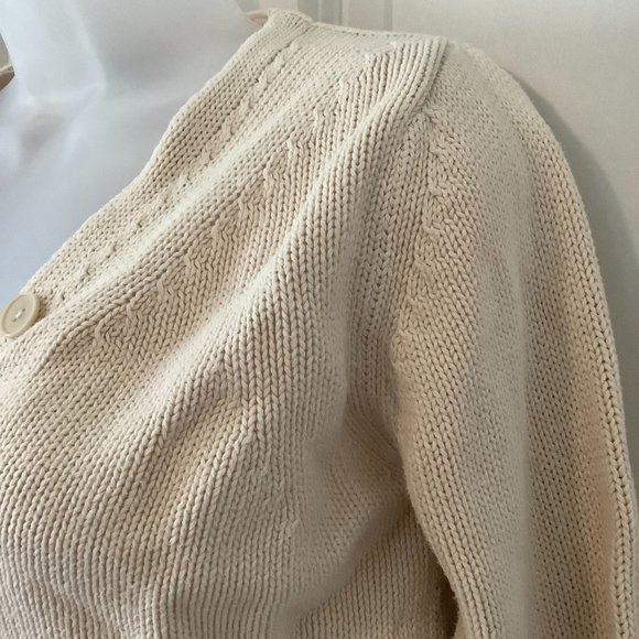 Willi smith Cardigan Women's Size Small 100% cotton V neck Cream Knit Button up - Picture 5 of 11